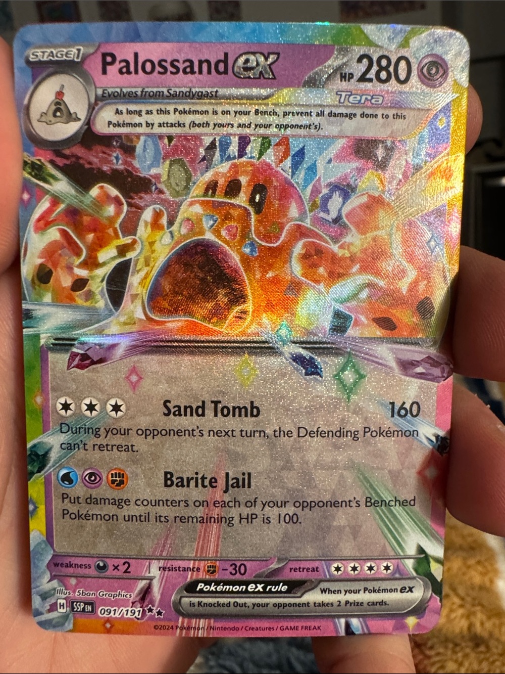 Pokemon Palossand ex Tera Holographic - Pink, Orange, Yellow